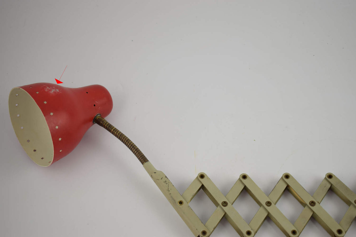 Old red scissors wall lamp from the 60s attributed to dutch company Hala