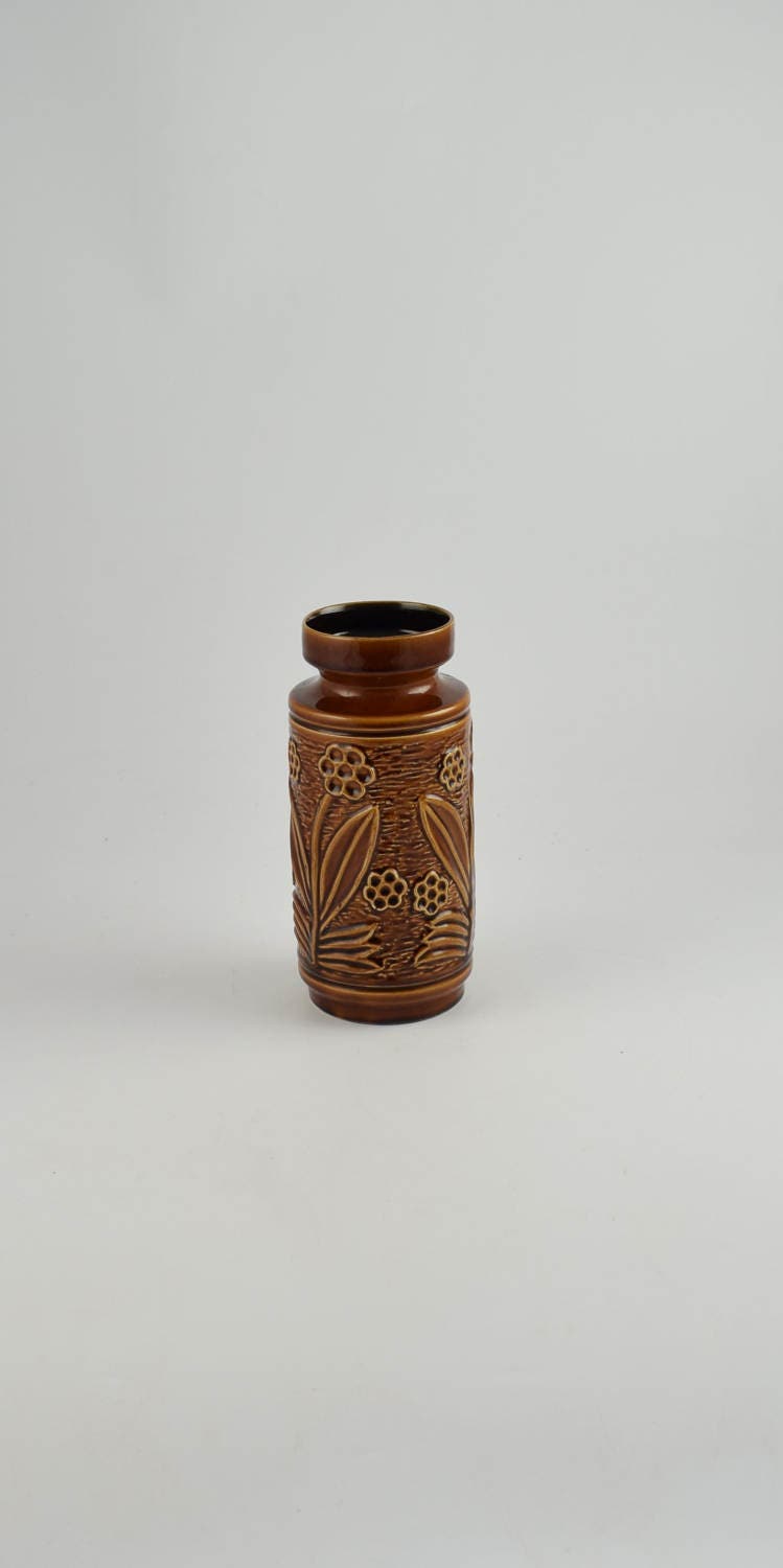 Brown scheurich or knodgen West German Pottery 70/23 Fat Lava Vase
