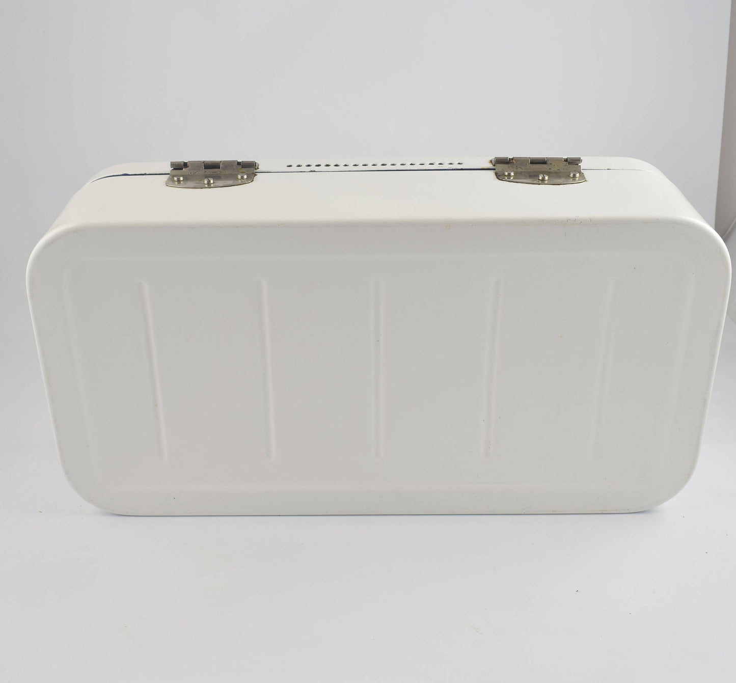 Grote wit geëmailleerde broodtrommel, oud hollandse emaille broodmand