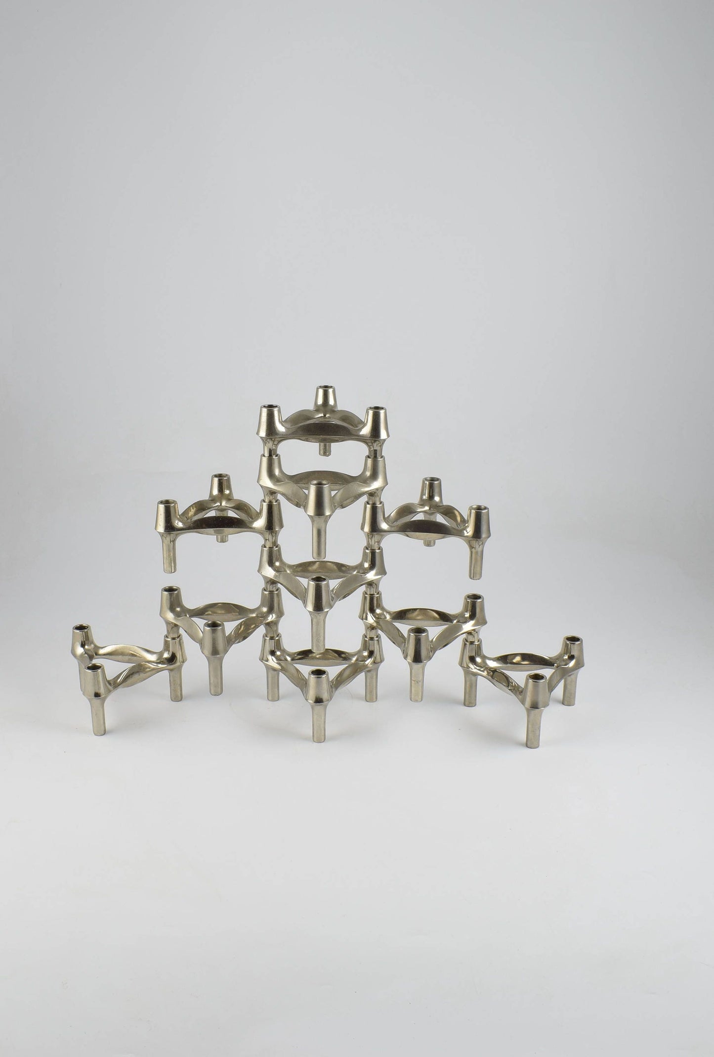 Set of 10 stackable space age candle holders designed by Fritz Nagel BMF 1960s candle sticks