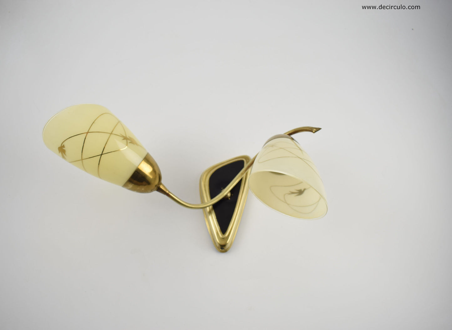 Mid century wall lights brass sconces with crystal glasses from 1950s.