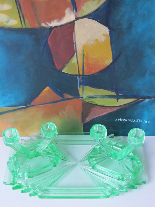 Art deco  vintage Tray and candle holders