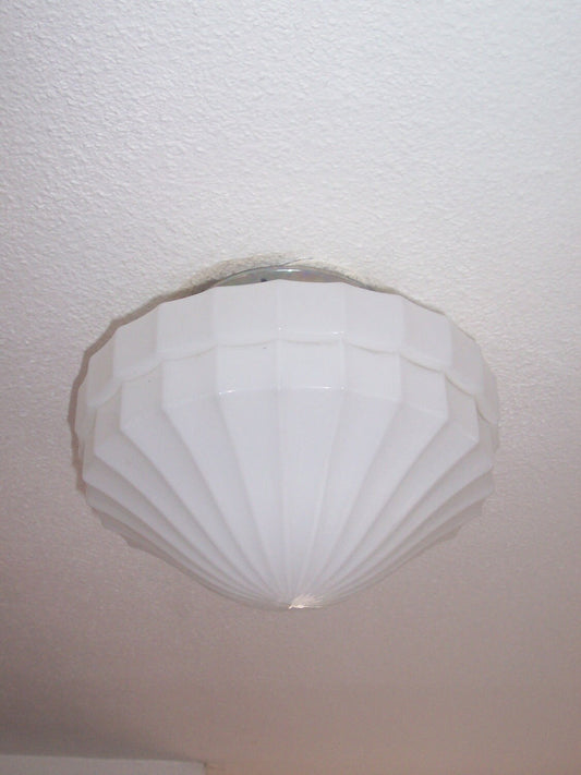 Art Deco milk glass ceiling light from the 1920s perfect for elegant bathroom, hallway or living