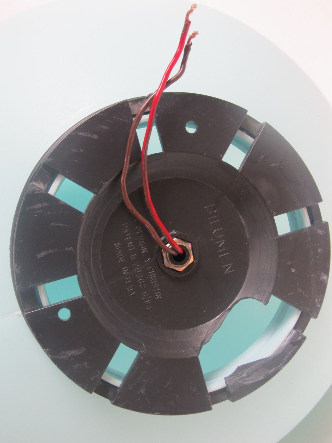 XL Balloon lamp Yves Christin for bilumen wall or ceiling light, Italy 1970s diffuser of blown plastic and black ABS base