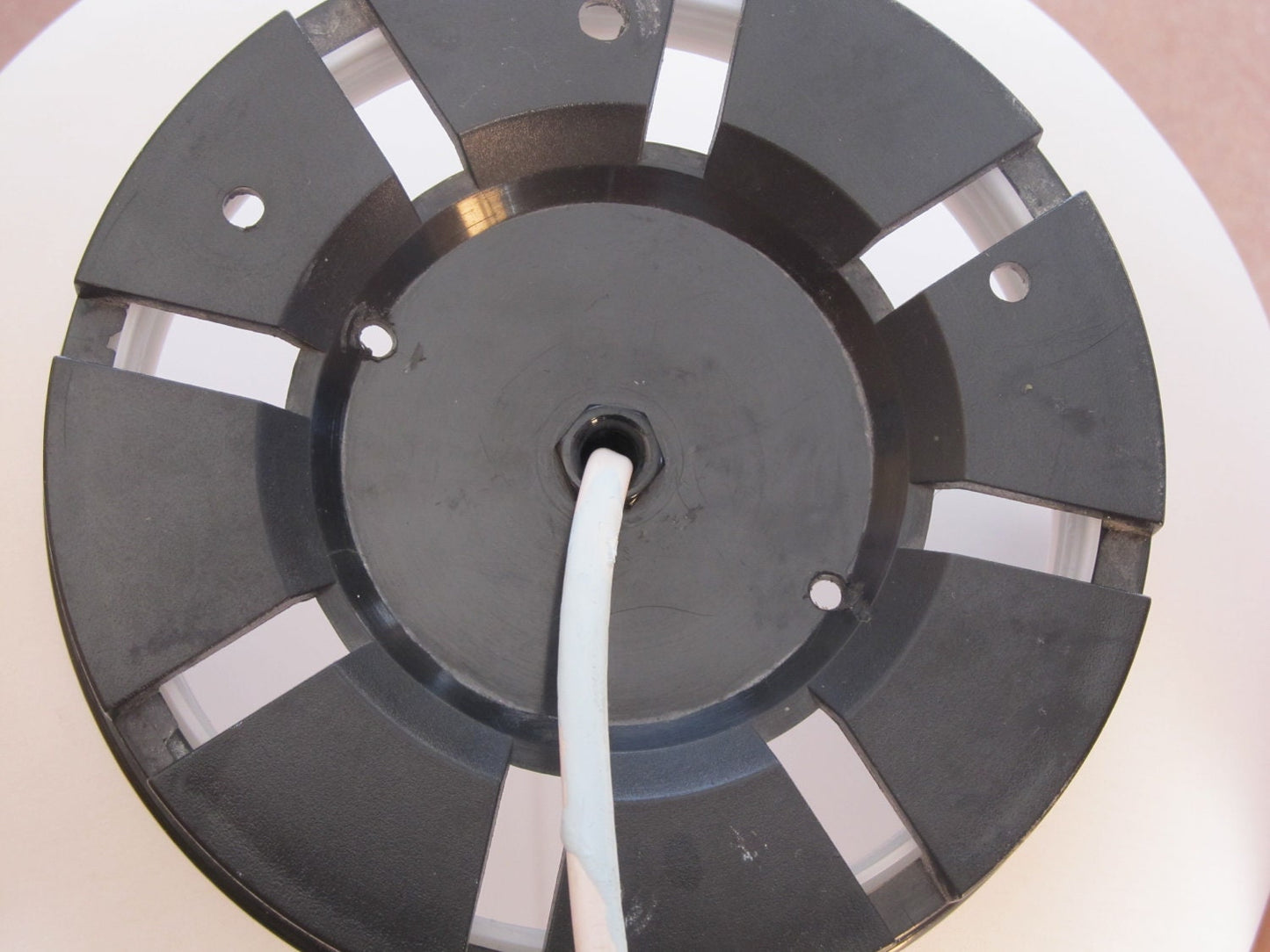 Reserved for M. table or wall/ceiling light, Italy 1975 diffuser of blown plastic and black ABS base