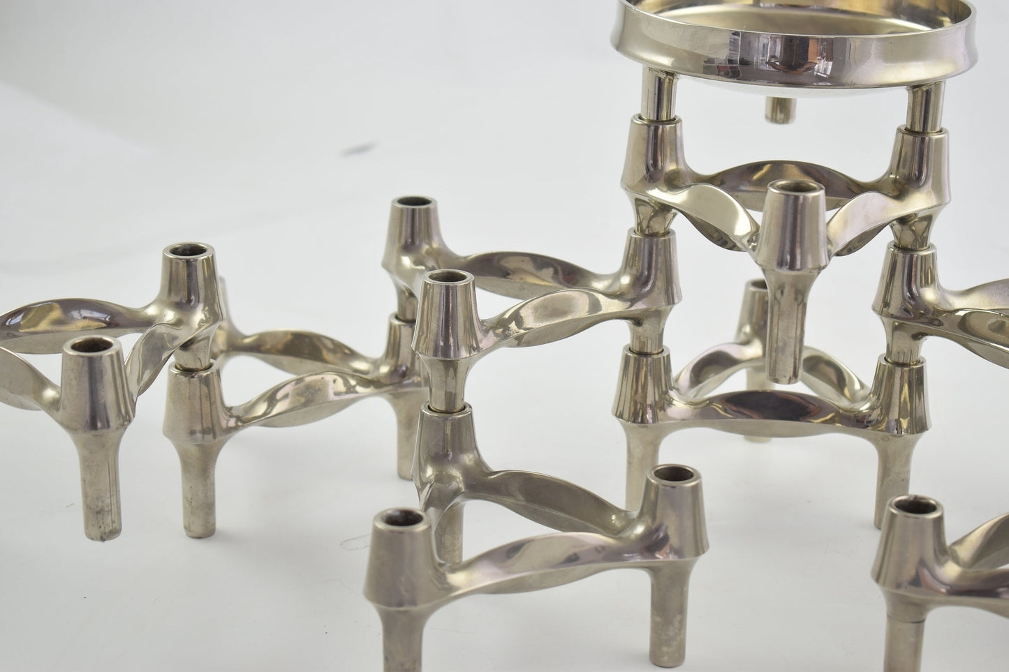 Set of 10 stackable space age candle holders + bowl designed by Fritz Nagel BMF 1960s candle sticks