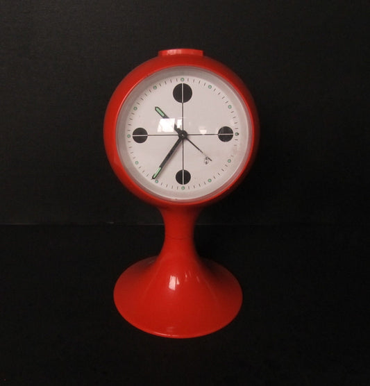 alarm clock, pedestal tulip shape, Space age era plastic alarm clock from the early 1970s made in Germany