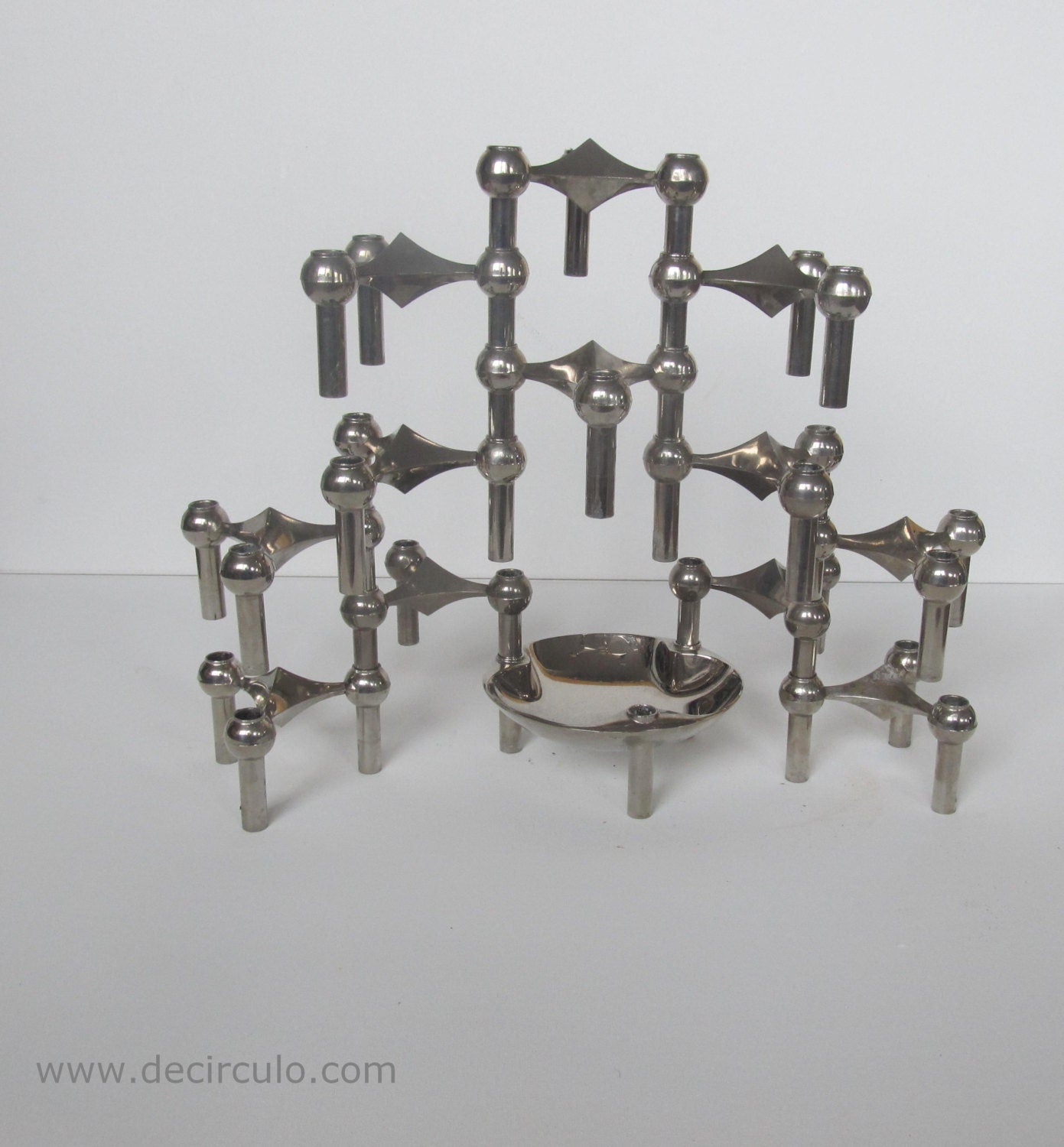 Candle holders designed by Ceasar Stoffi and Fritz Nagel and manufactured by BMF Set of 12 with bowl & stackable