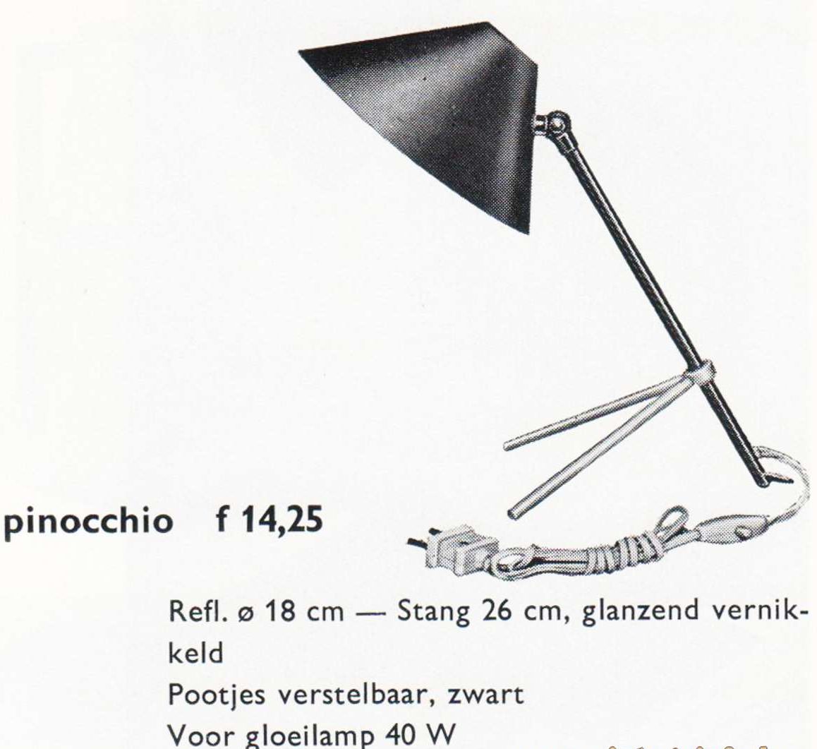 Red Pinocchio wall or table lamp designed in 1956 by H.Th.A. Busquet