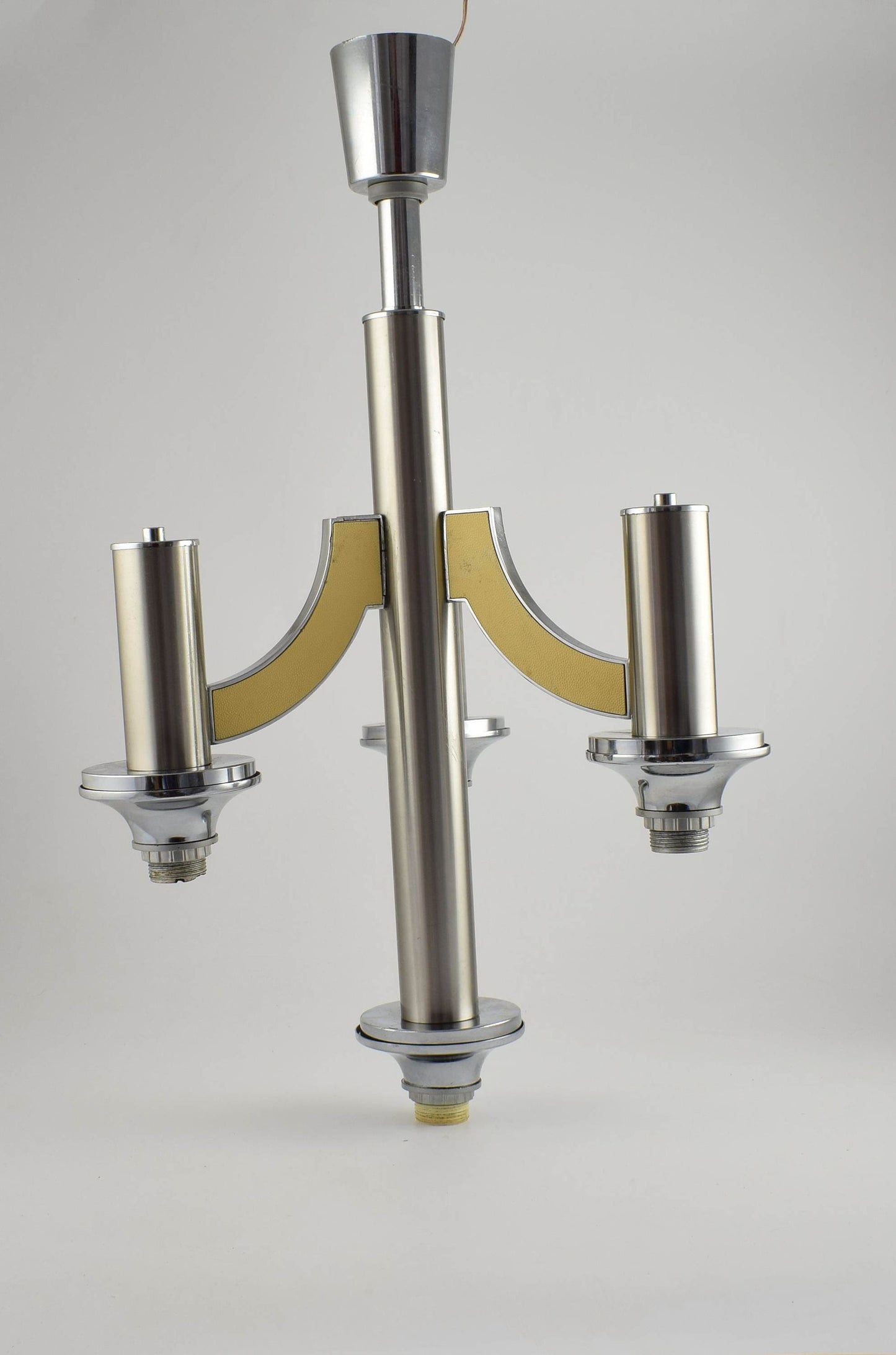 Sciolari pendant lamp, large Italian three arm regency chandelier in chrome