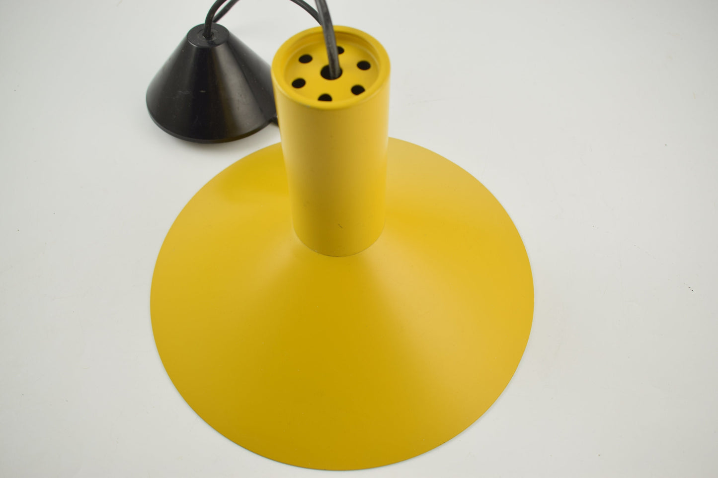 Fog and Morup Formel 1 yellow pendant lamp designed by Hans Due, Denmark 1975.