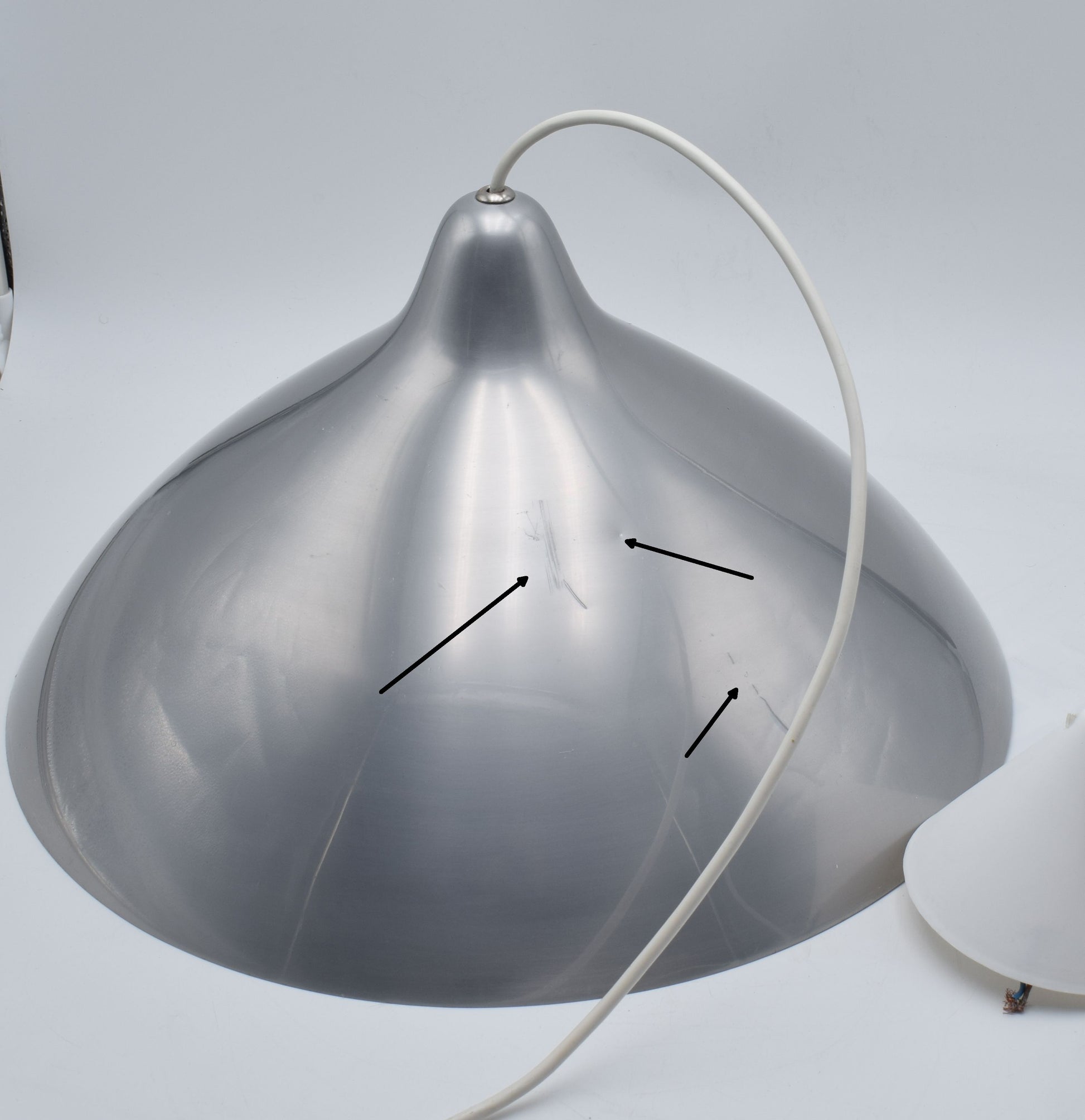 Stockmann Orno, silver pendant lamp, pendant lamp 1950s, aluminium pendant, pape finland lamp, scandinavian lamp, mid century modern, mid century lamp, bauhaus miller, poulsen fog morup, lyfa eames lamp, ikea vintage, philips cosack