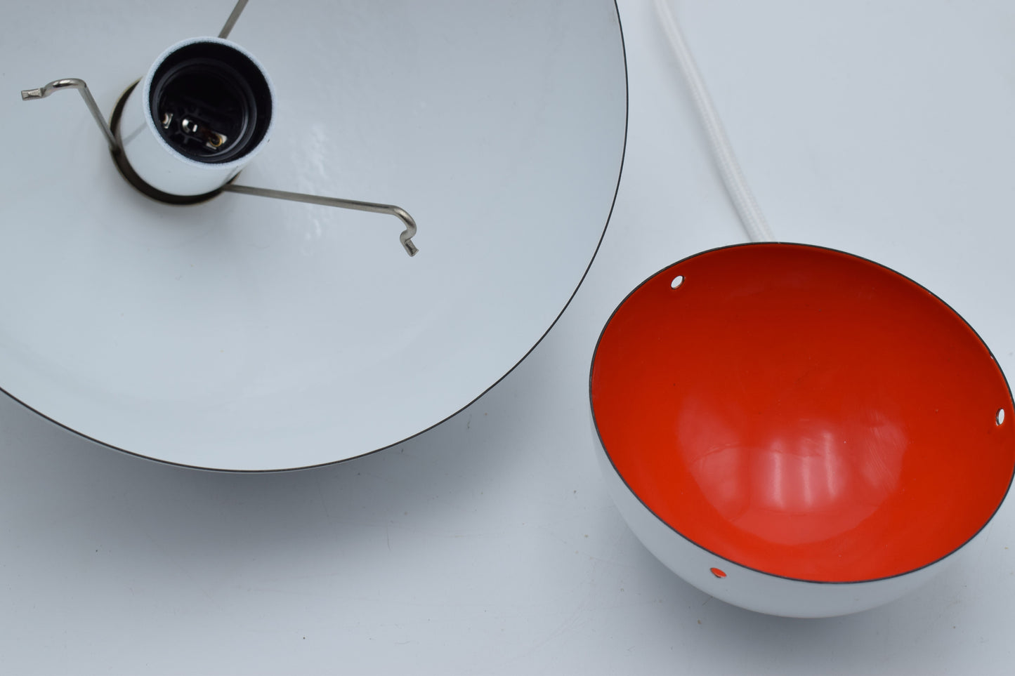 Danish, Verner Panton, Louis Poulsen, Scandinavian, flowerpower, turquoise enamel, ceiling light, lighting, pendant lamp, pendant light, mad men lamp, mid century modern, orange flowerpot