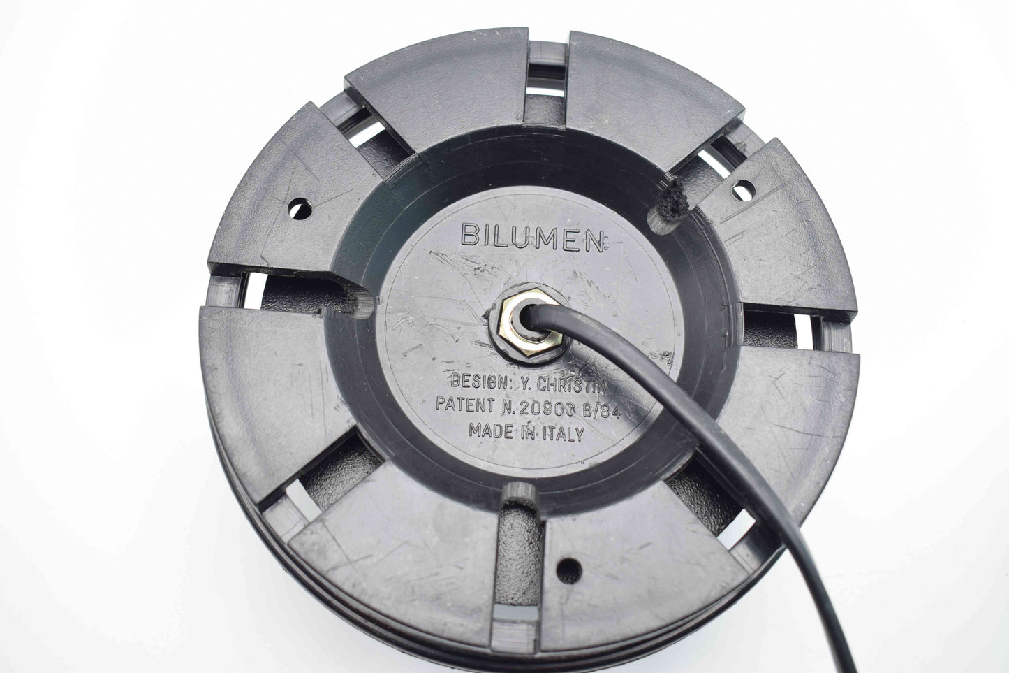 Balloon lamp designed by Yves Christin for Bilumen table or wall/ceiling light, Italy 1970s diffuser of blown plastic and black ABS base