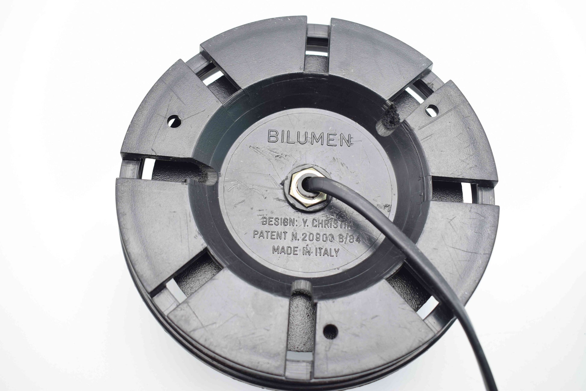 Balloon lamp designed by Yves Christin for Bilumen table or wall/ceiling light, Italy 1970s diffuser of blown plastic and black ABS base