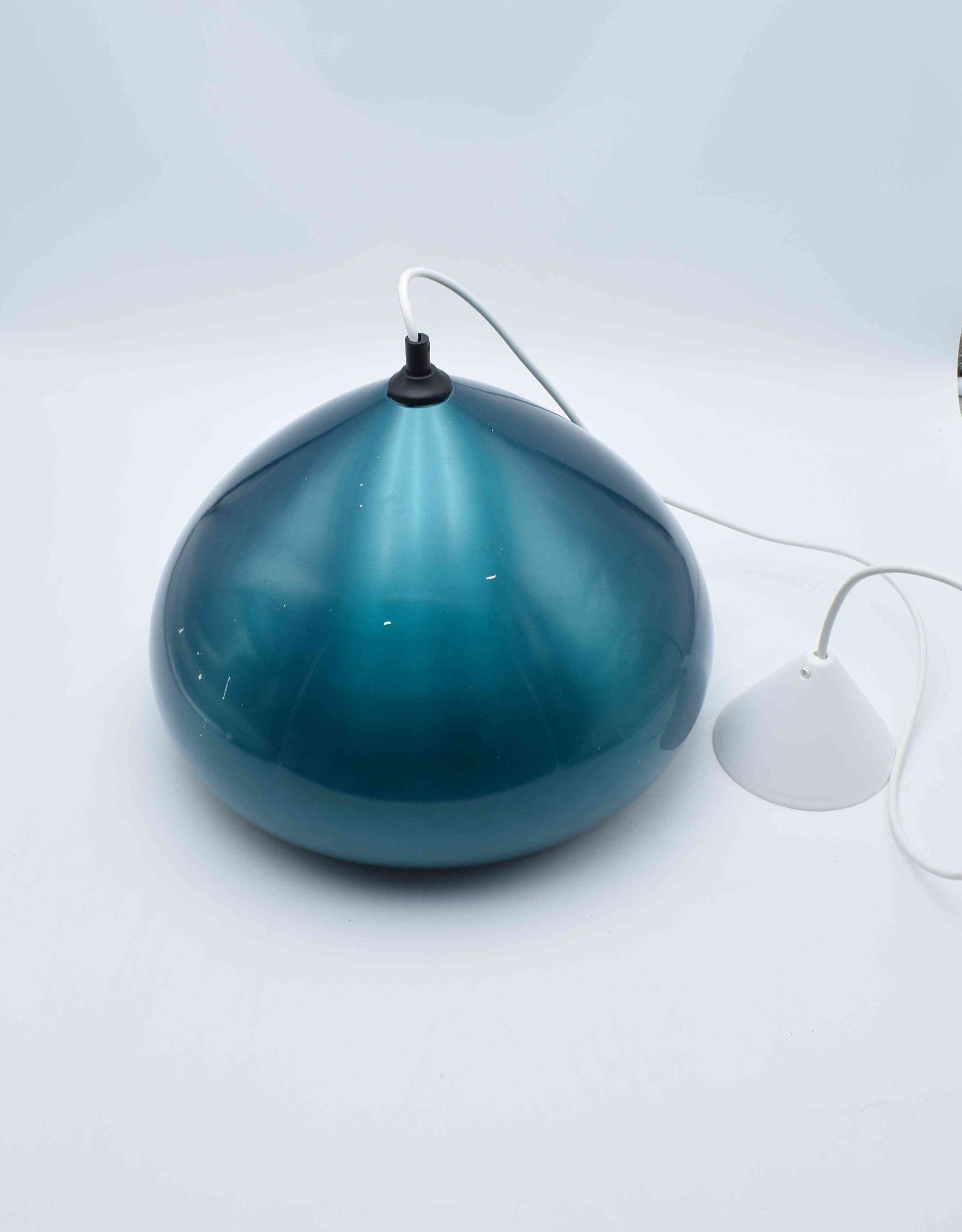 fog morup, scandinavian design, celing light, kitchen light, turquoise, pendant lamp, poulsen light, danish lamp, mid century modern, denmark sweden, home decor lamp, blue shining lamp, livingroom light