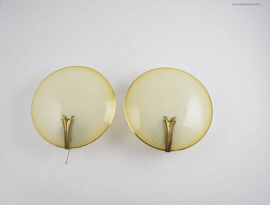 Par de apliques art deco franceses, lámparas de pared de vidrio del período art deco