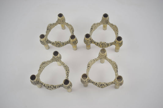 4 geelgoudkleurige kandelaars Quist Nagel, West-Duitsland, typische kandelaar uit de jaren 60 en 70