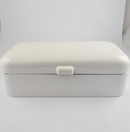 Gran caja de pan de esmalte blanco, antigua cesta de pan enemal holandés