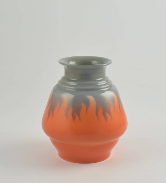 Ceramic Vase Mosa Maastricht, Flower vase Mosa ornage gray with flames pattern