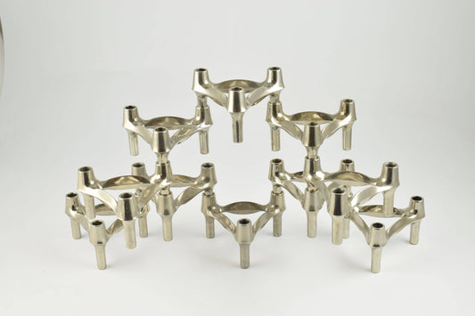 Conjunto de 10 portavelas apilables de la era espacial diseñados por Fritz Nagel BMF 1960s candelabros