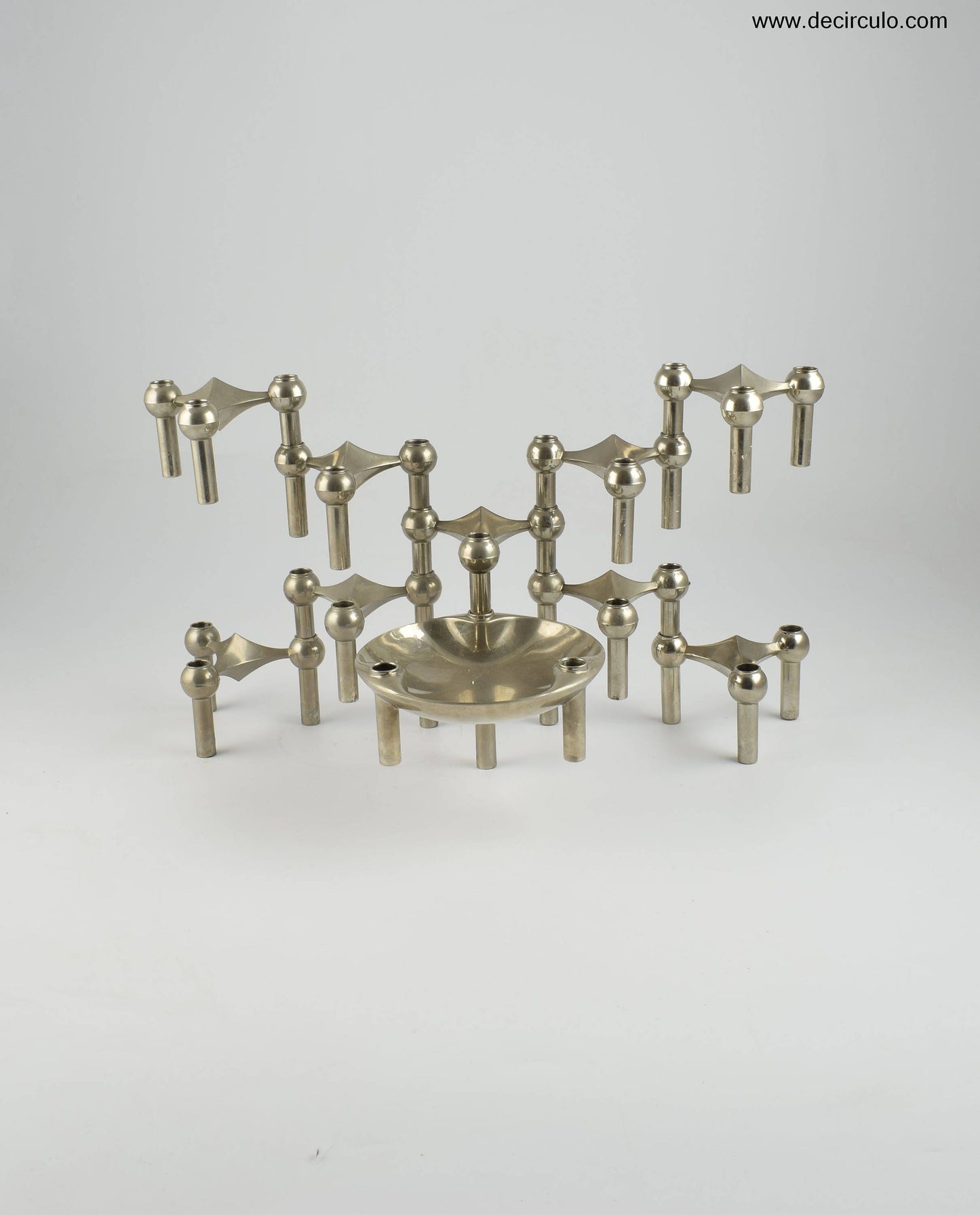 Set of 10 with bowl nagel stackable Candle holders designed by Ceasar Stoffi and Fritz Nagel and manufactured by BMF