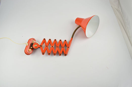 Lámpara de pared tipo tijera roja de los años 60, lámpara de pared armónica de la empresa holandesa Hala