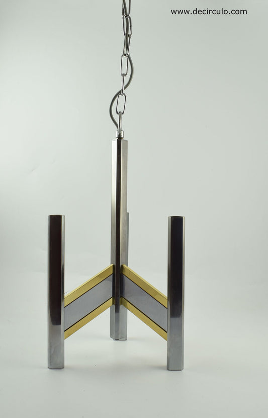 Lámpara colgante Sciolari, gran lámpara regencia italiana de tres brazos en cromo