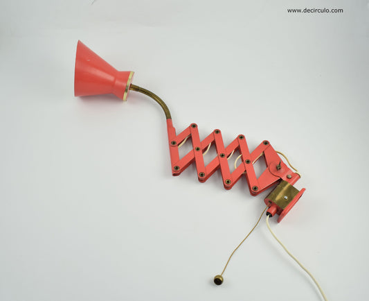 Lámpara de pared de tijera SIS Leuchten, aplique de tijera rojo de los años 50 de la empresa alemana SIS