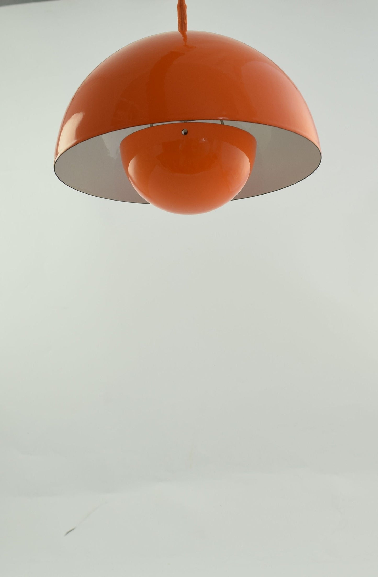 Orange enamel on steel Flowerpot from Verner Panton for Louis Poulsen. Original 1960s Danish enamel version