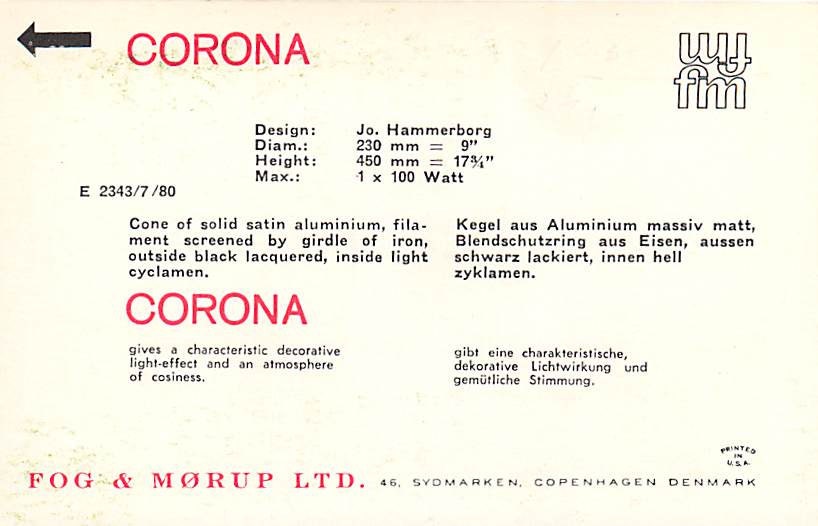 Fog &amp; Morup door Jo Hammerborg Denemarken. Corona hanglamp Deense vintage design plafondlamp en een van de vroegste ontwerpen van Jo Hammerborg