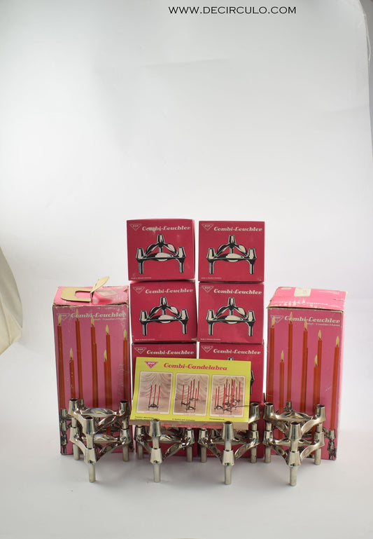 Conjunto de 8 portavelas apilables en caja de la era espacial, candelabros Nagel BMF de la década de 1960
