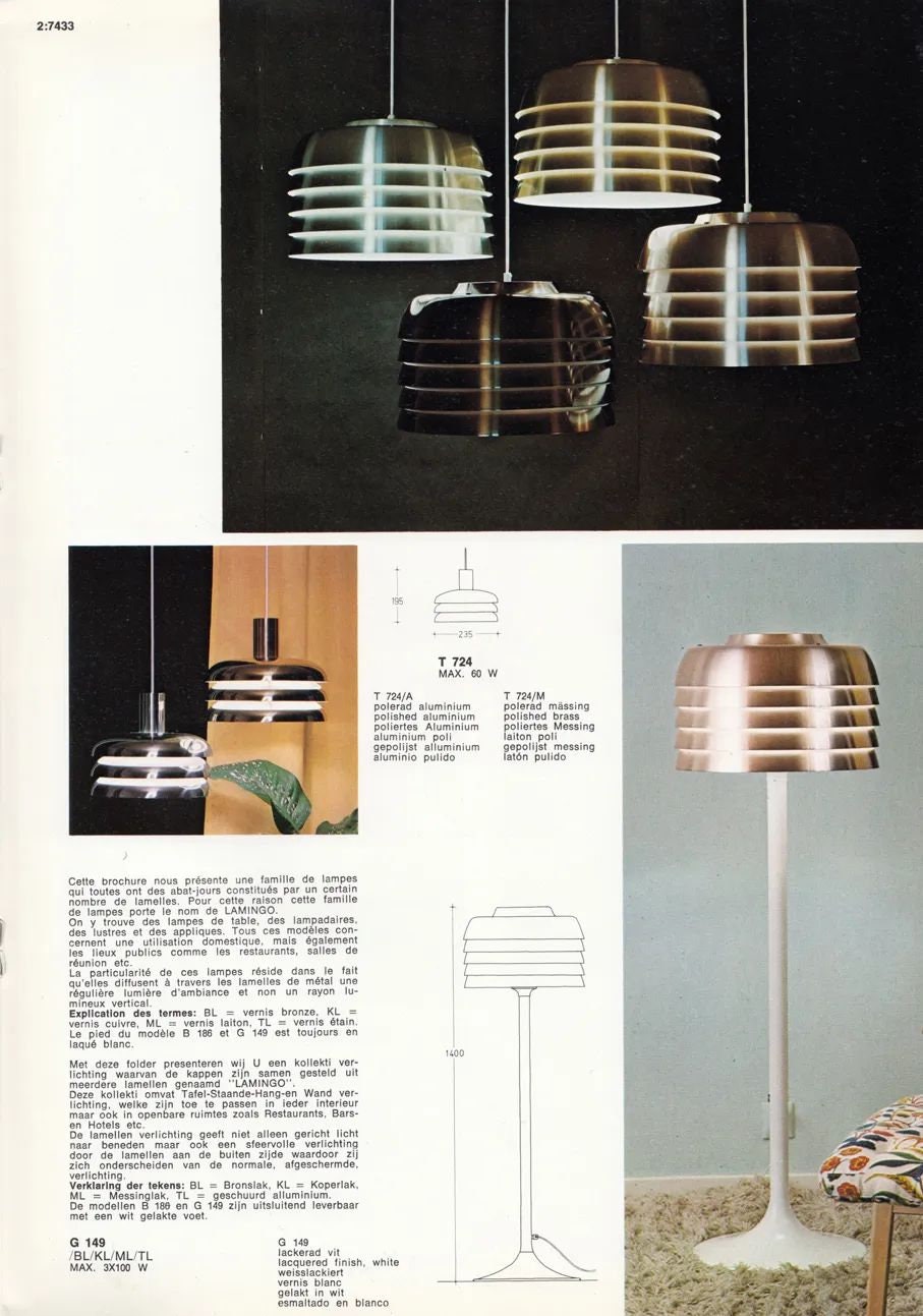 Lámpara colgante Hans Agne Jakobsson T-724 para Markaryd, lámpara de diseño moderno sueco de aluminio