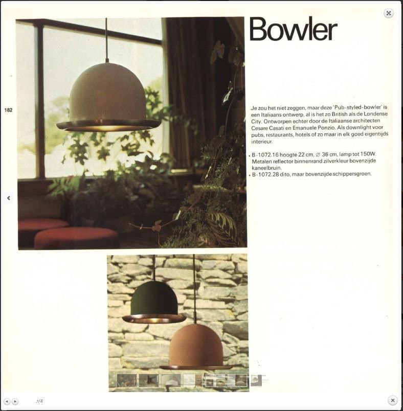 Lámpara colgante Raak Bowler b-1072 de Casati y Ponzio Lámpara colgante marrón canela de Raak light Architects Amsterdam 1972