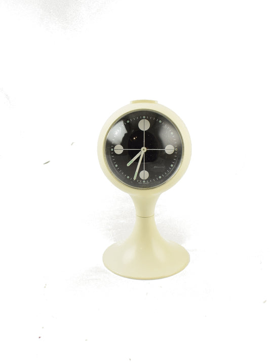 Blessing alarm clock, white pedestal tulip shape, made in Germany. Space age era, made of plastic from the early 1970S