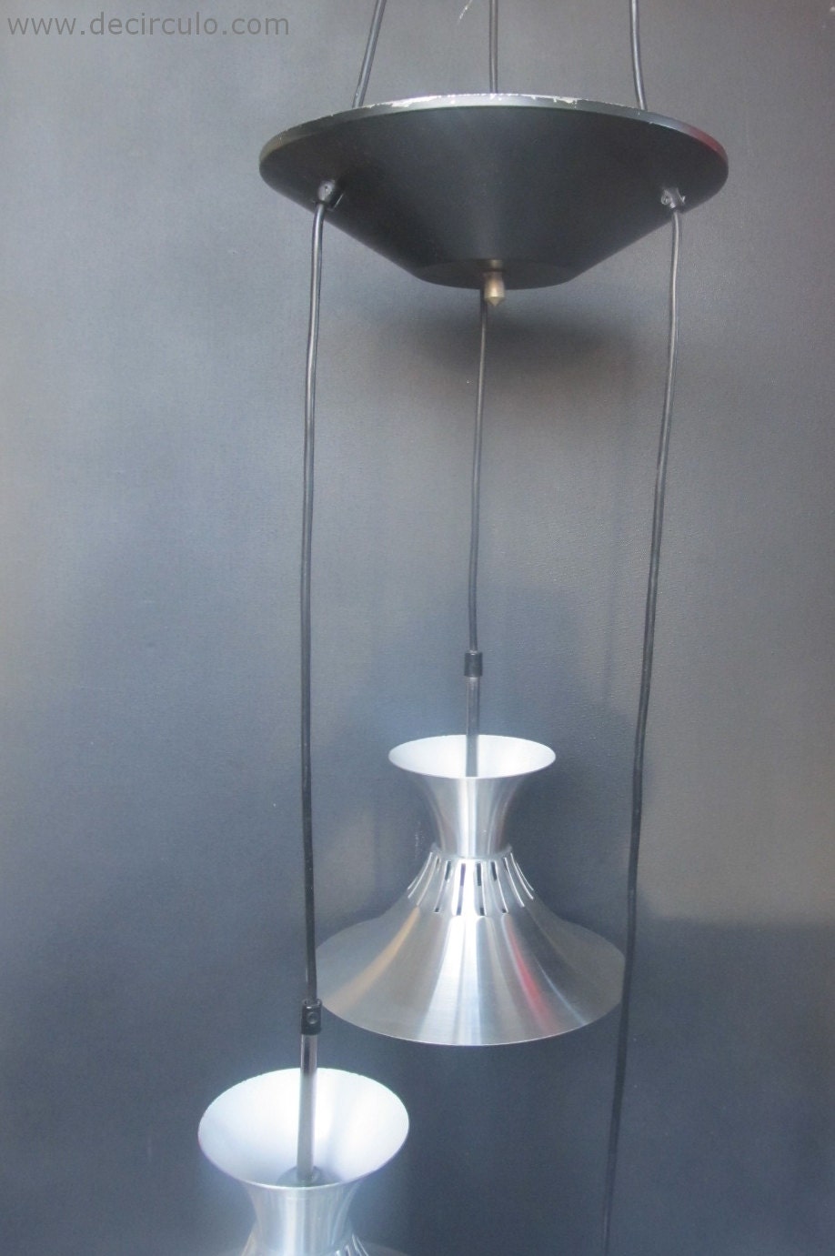 Lámpara en cascada con tres luces de aluminio, luz en cascada de los años 70