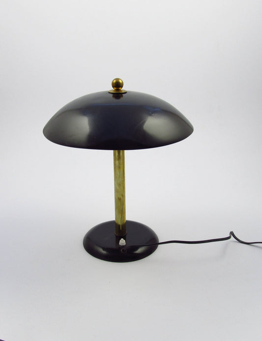Art deco tafellamp, zware zwart metalen bureaulamp uit het artdeco tijdperk