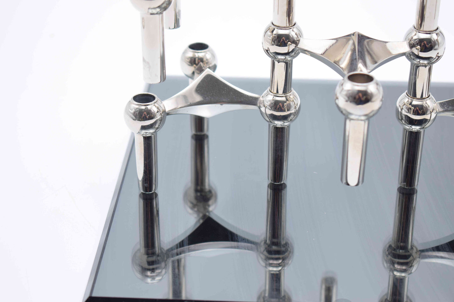 nagel S22 base, nagel candle holders, nagel bmf candle, chrome candlesticks, metal candleholder, mid century modern, base bmf antique, industrial age, chanel guzzi prada, s44 nagel bowl, space age, glass plate decor, stunning gift