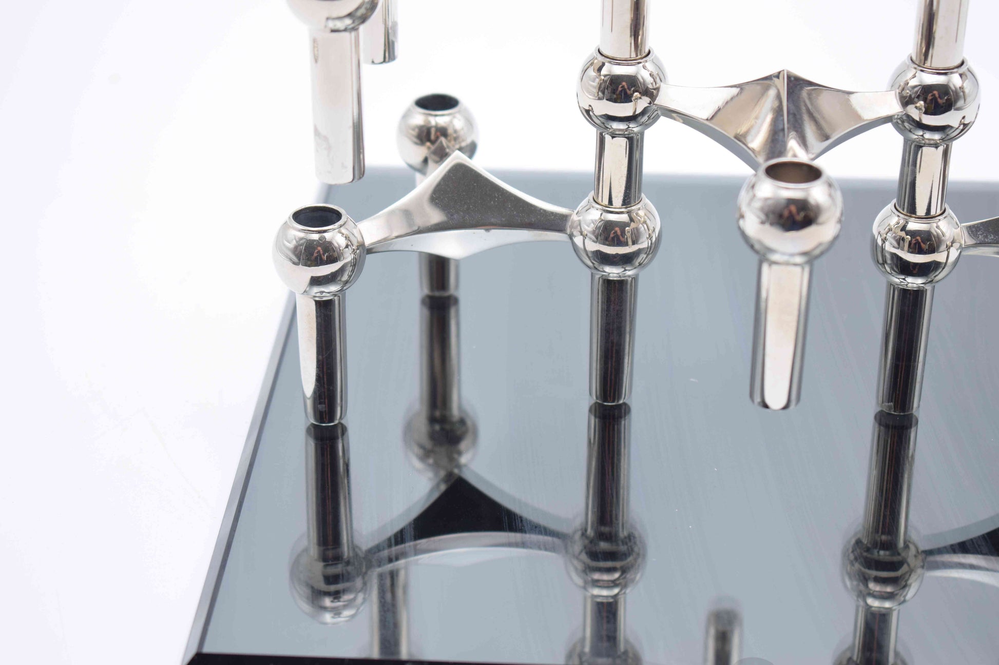nagel S22 base, nagel candle holders, nagel bmf candle, chrome candlesticks, metal candleholder, mid century modern, base bmf antique, industrial age, chanel guzzi prada, s44 nagel bowl, space age, glass plate decor, stunning gift