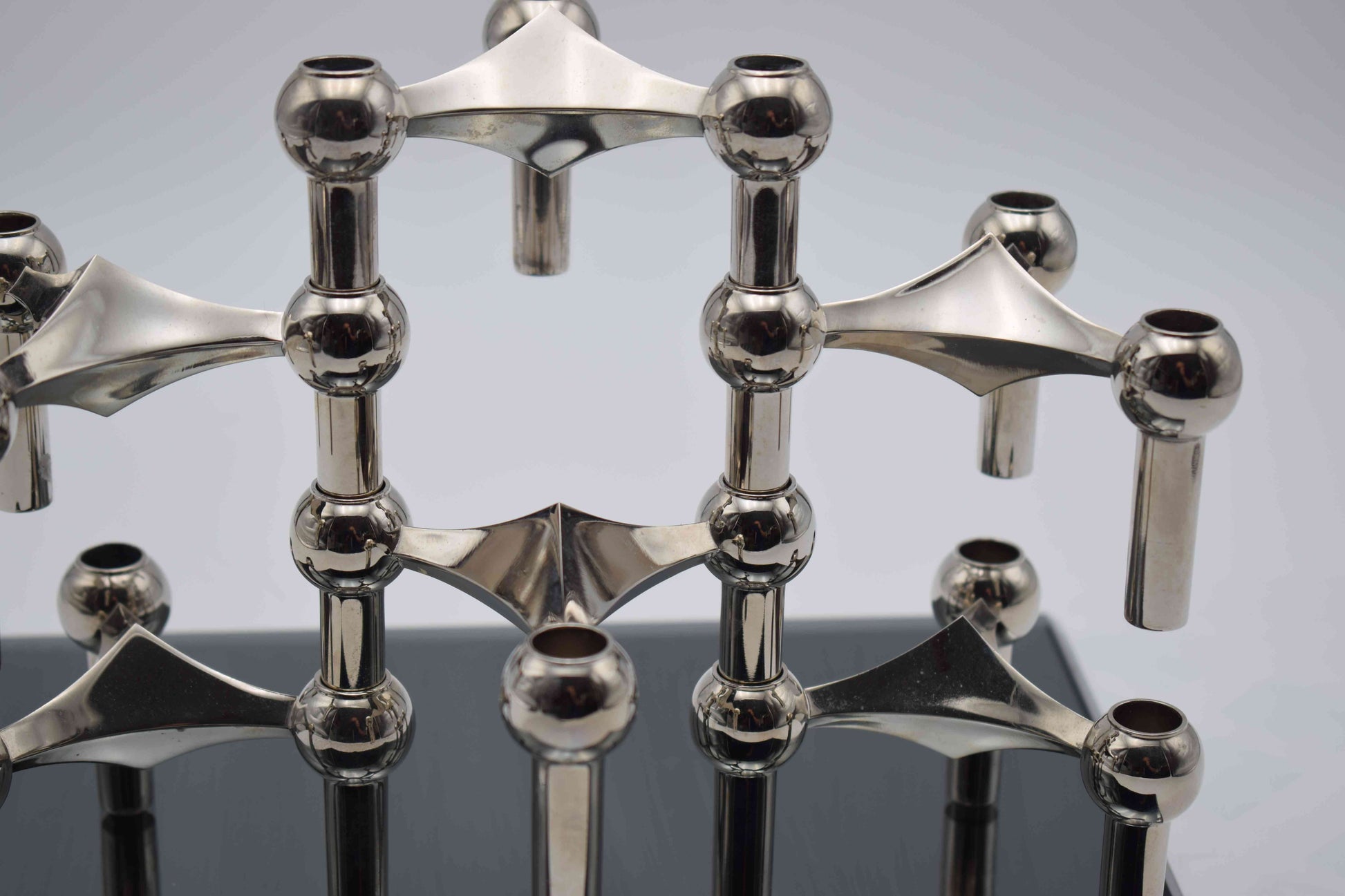 nagel S22 base, nagel candle holders, nagel bmf candle, chrome candlesticks, metal candleholder, mid century modern, base bmf antique, industrial age, chanel guzzi prada, s44 nagel bowl, space age, glass plate decor, stunning gift