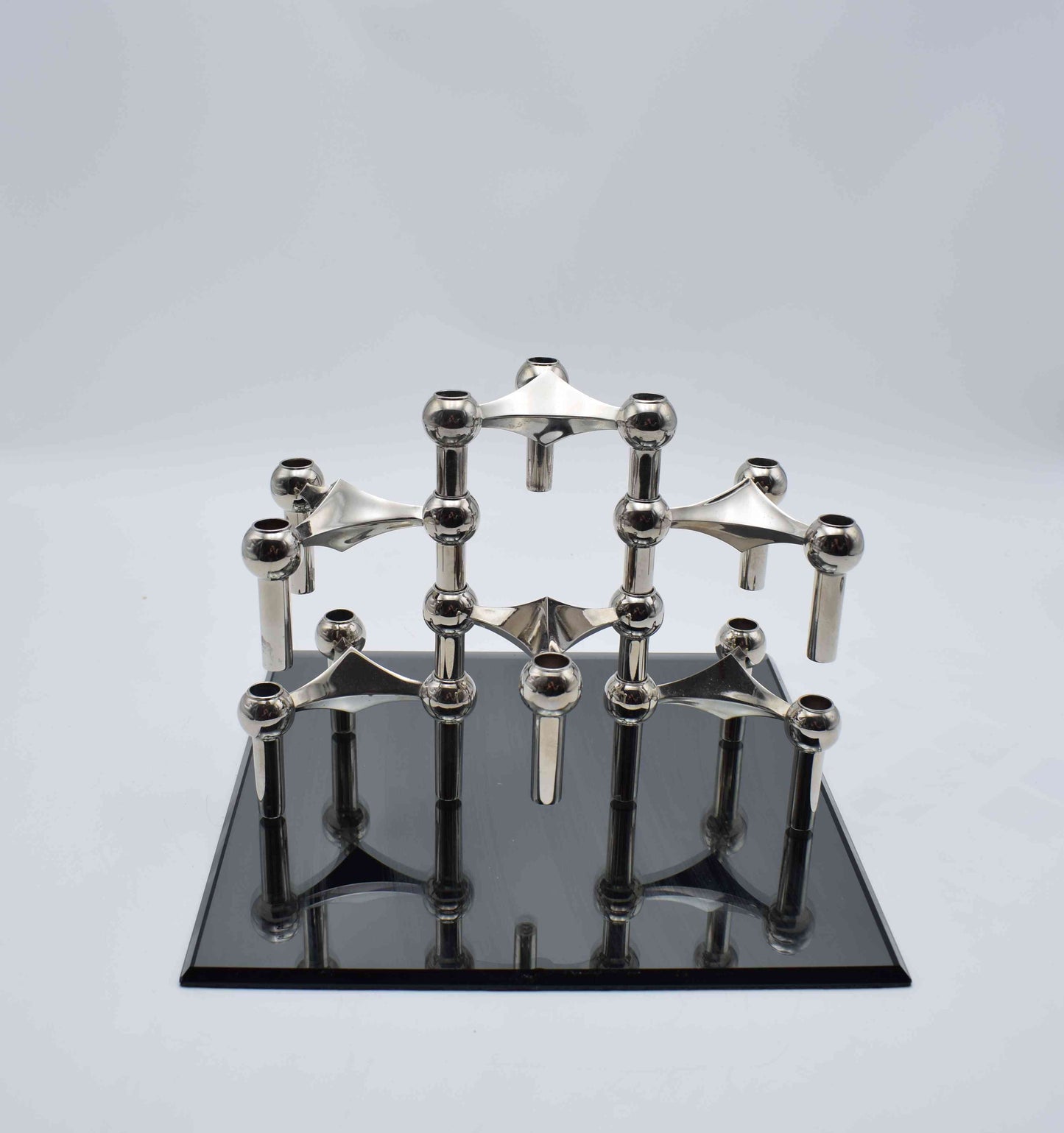 nagel S22 base, nagel candle holders, nagel bmf candle, chrome candlesticks, metal candleholder, mid century modern, base bmf antique, industrial age, chanel guzzi prada, s44 nagel bowl, space age, glass plate decor, stunning gift
