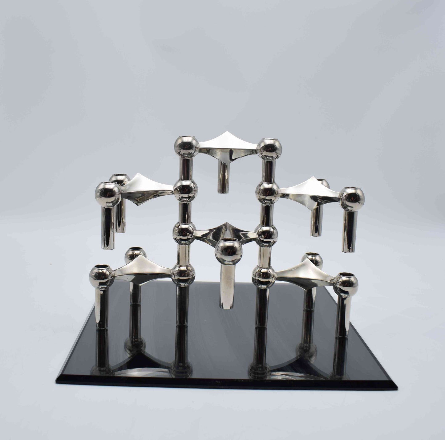 nagel S22 base, nagel candle holders, nagel bmf candle, chrome candlesticks, metal candleholder, mid century modern, base bmf antique, industrial age, chanel guzzi prada, s44 nagel bowl, space age, glass plate decor, stunning gift