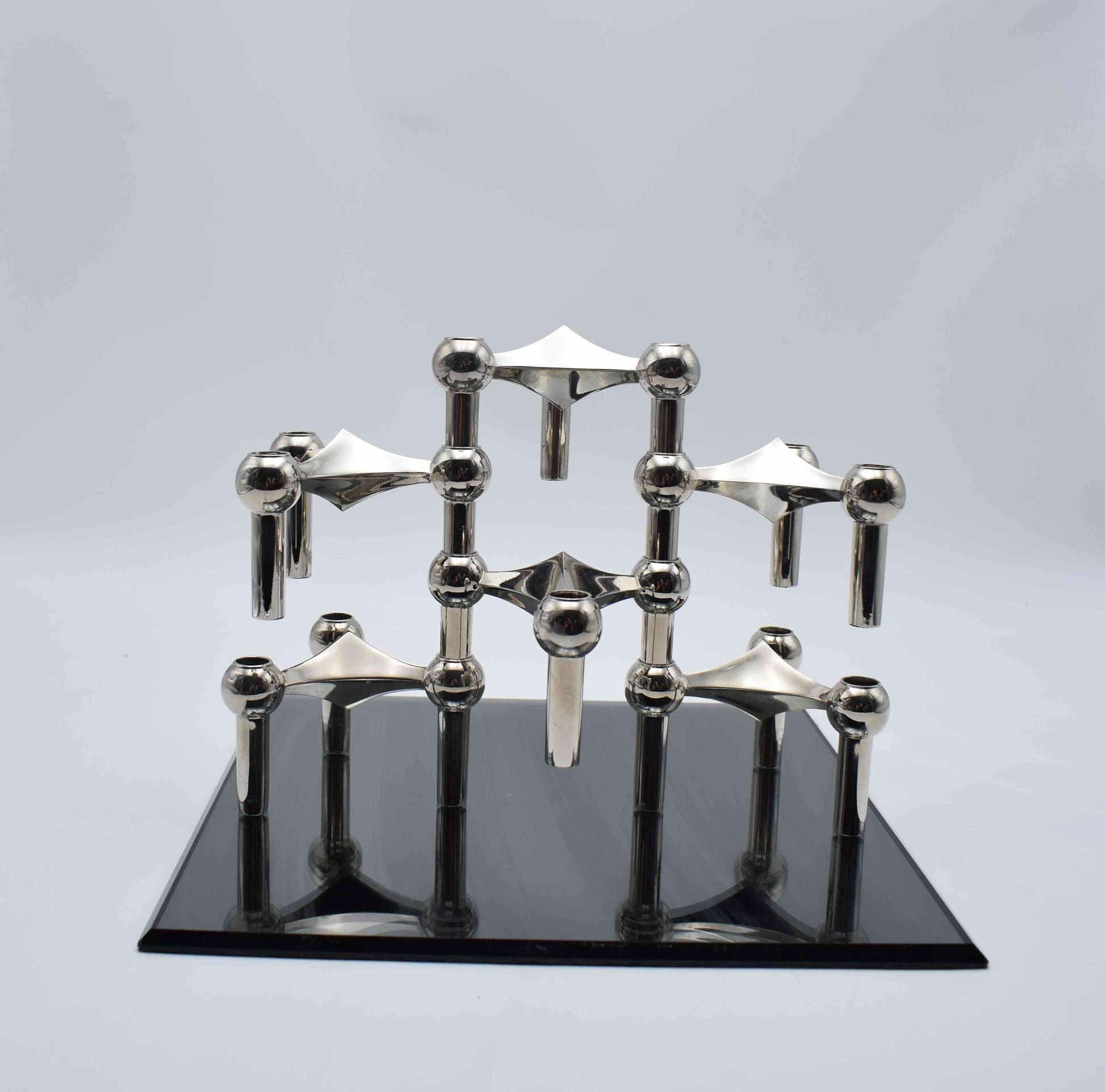 nagel S22 base, nagel candle holders, nagel bmf candle, chrome candlesticks, metal candleholder, mid century modern, base bmf antique, industrial age, chanel guzzi prada, s44 nagel bowl, space age, glass plate decor, stunning gift
