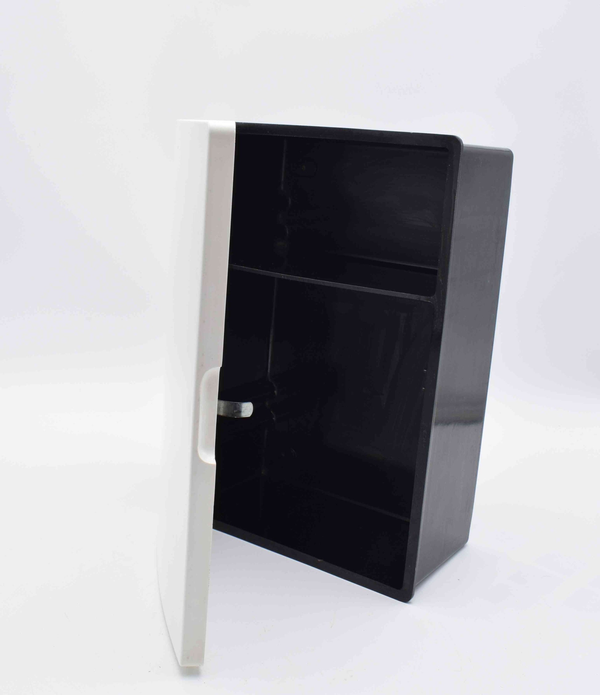 medicine cabinet, wall cabinet, bathroom vanities, mid century modern, black white cabinet, bakelite cupboard, bakelite, cupboard, castiglioni, louis kalff, gispen, rock and roll, elvis presley