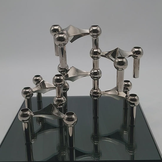 nagel S22 base, nagel candle holders, nagel bmf candle, chrome candlesticks, metal candleholder, mid century modern, base bmf antique, industrial age, chanel guzzi prada, s44 nagel bowl, space age, glass plate decor, stunning gift