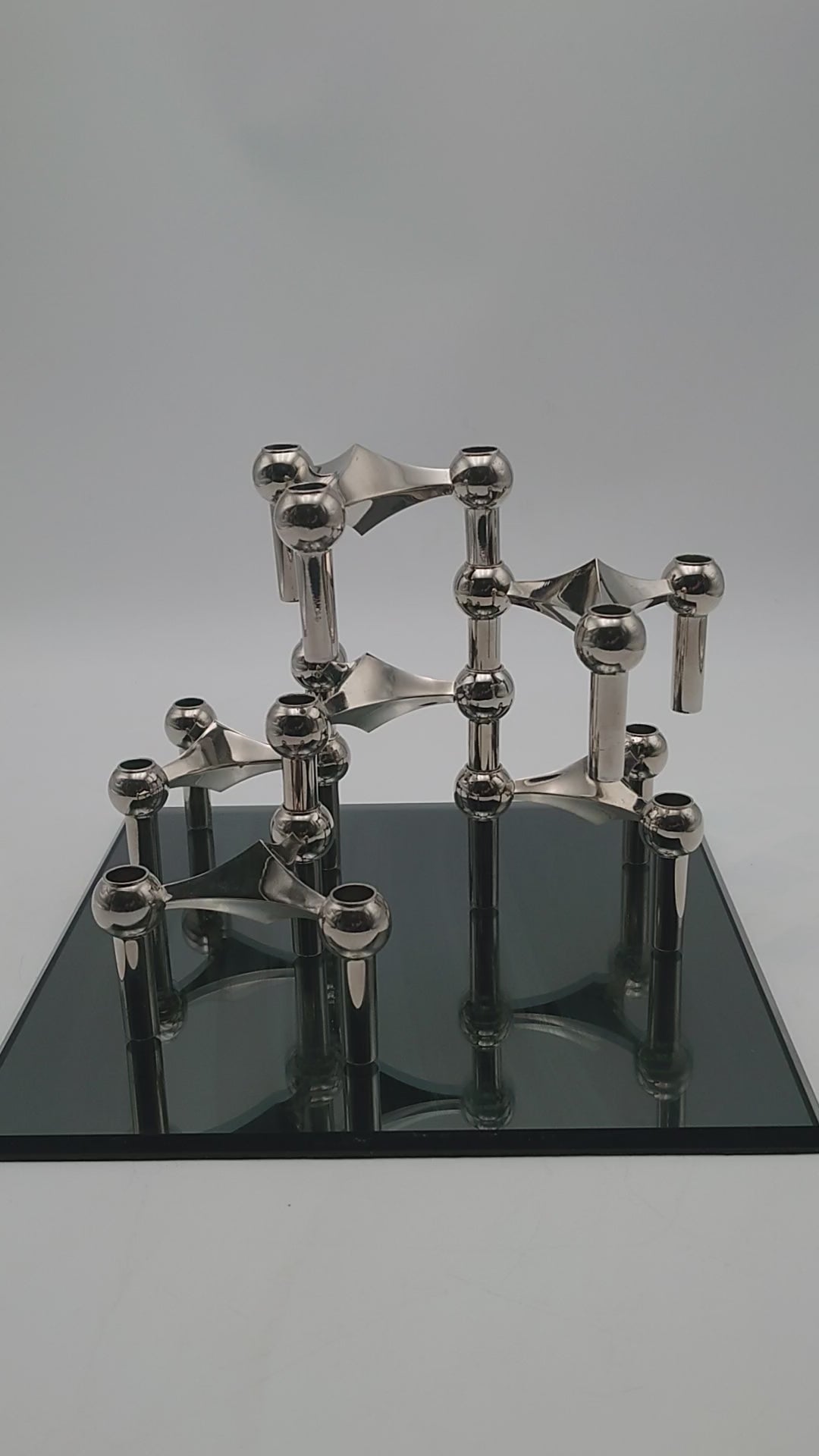 nagel S22 base, nagel candle holders, nagel bmf candle, chrome candlesticks, metal candleholder, mid century modern, base bmf antique, industrial age, chanel guzzi prada, s44 nagel bowl, space age, glass plate decor, stunning gift