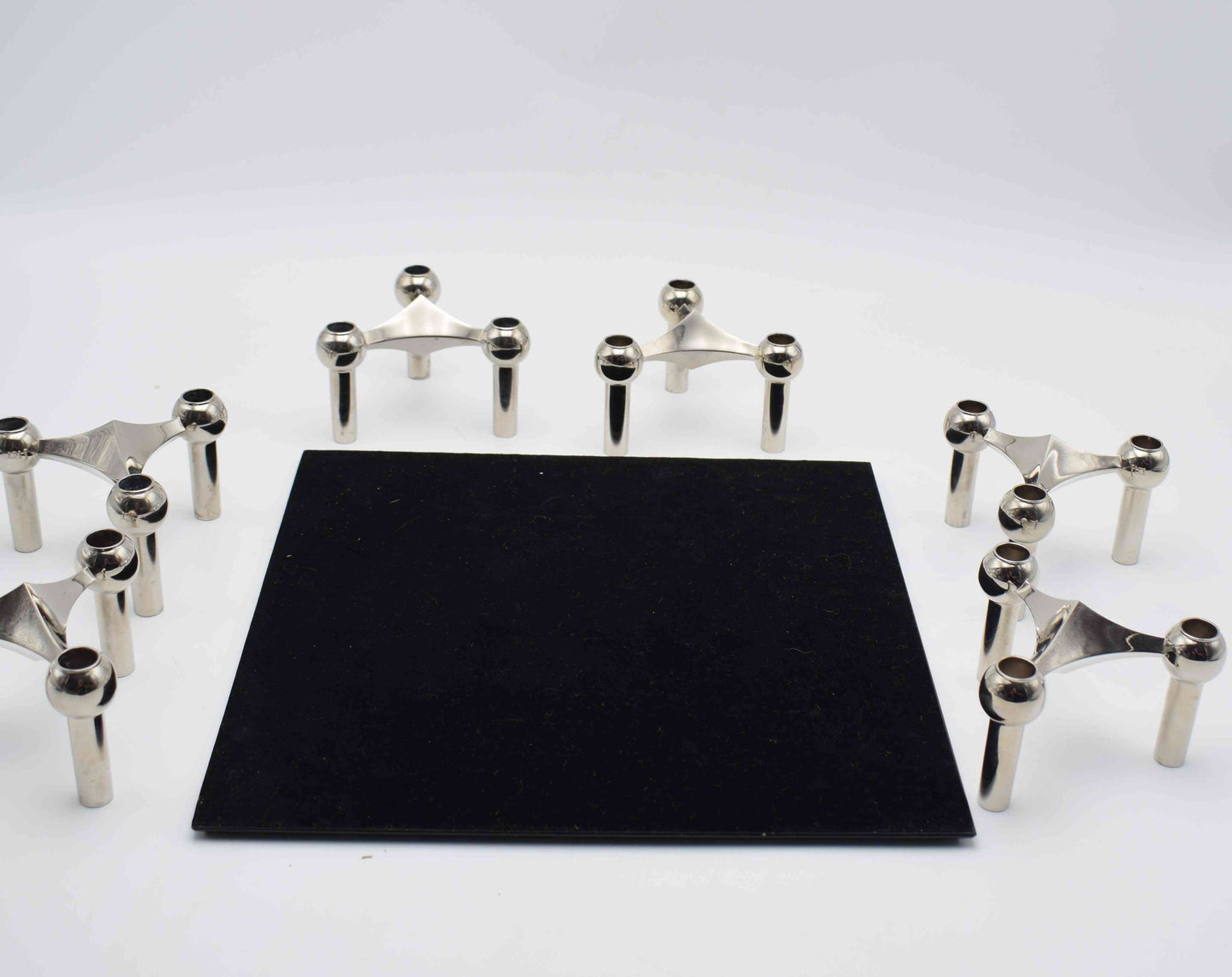 Set of 6 Candle holders S22 and smoked glass plate designed by Ceasar Stoffi and Fritz Nagel