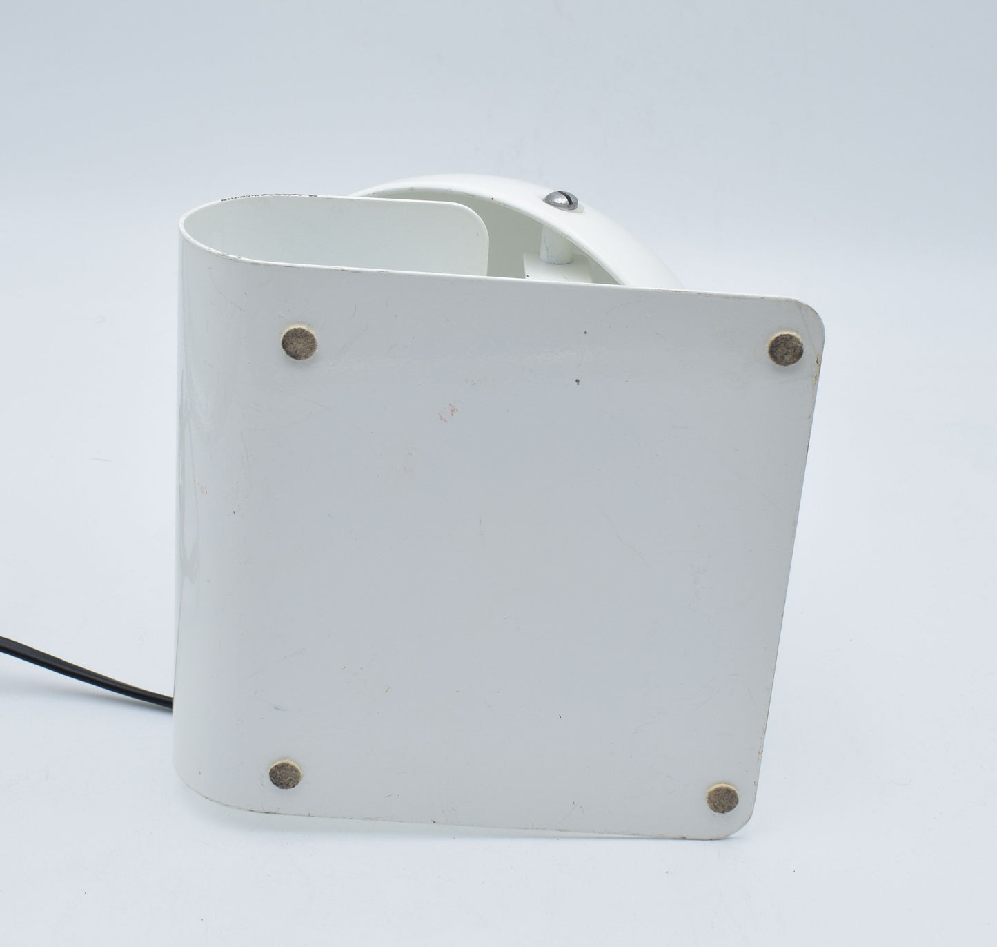 Back view of the 1970s iGuzzini Bugia lamp with European 2‑pin plug and E14 socket, photographed in very good vintage condition