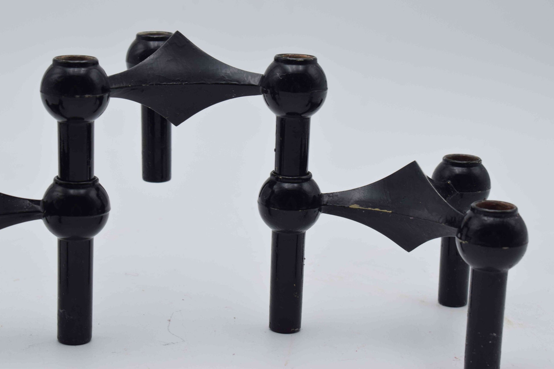 nagel candleholders, george nelson, mid century modern, west germany, stoffi nagel bmf, metal candle holders, eames panton era, chrome candle holder, flowerpower 1960s, industrial design, scandinavian design, danish design, swedish design