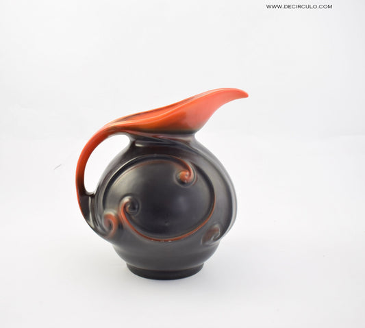 Jarrón de cerámica Art Déco, jarrón de porcelana negra y roja de Mosa Maastricht